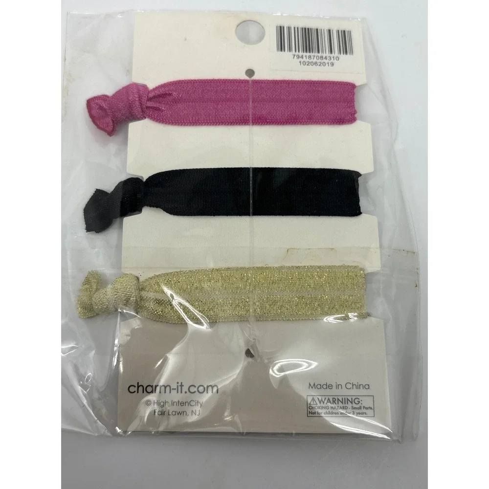 Charm It! I Love Dance Hair Ties Set of 3 Star Heart Gold Black Pink Accessories